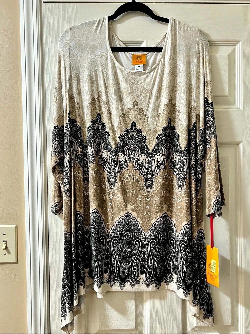 Ruby Rd. Paisley Tunic in Cream & Black Size 2X NWT